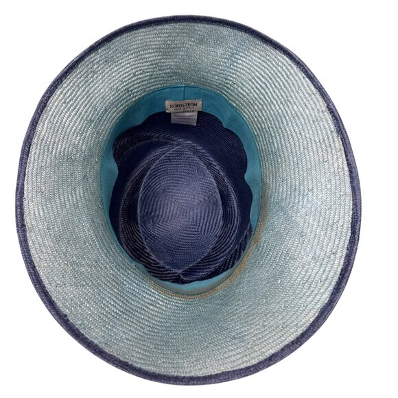 Vtg Nordstrom Blue Straw Hat W/ Pink Floral Accent & Green Ribbon Embellishment - Picture 7 of 11